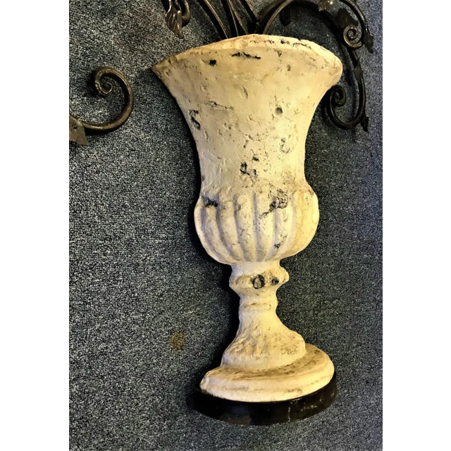 Metal Stone Wall Urn With Iron Candelabra For Sale - Image 7 of 13