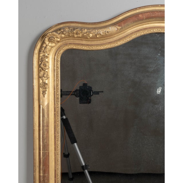 French Louis Philippe Gilded Mirror, French Antique Floral Decor, Circa 1880 For Sale - Image 3 of 9