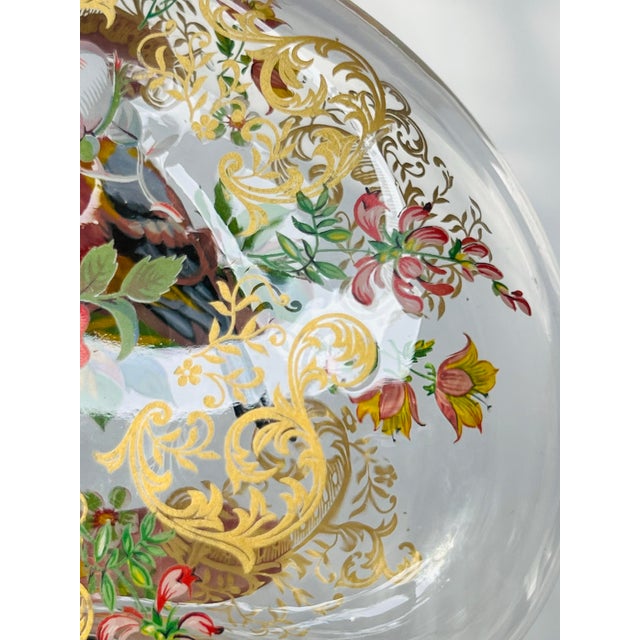 Glass Vintage Italian Mariano Glass Hand Painted Enameled Bird Floral Perfume Bottle For Sale - Image 7 of 11