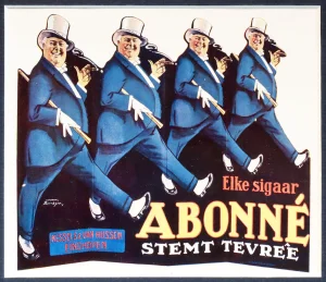 1920 Dutch Art Deco Cigar Advertisement, "Elke Sigaar Abonné Stemt Tevree", "Kessels & Van Hussen Eindhoven" (Matted)