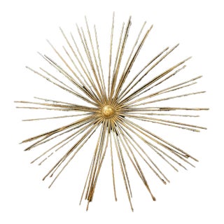 Mid Century Brass Sunburst Wall Sculpture For Sale