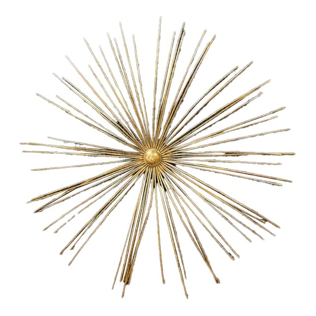 Mid Century Brass Sunburst Wall Sculpture For Sale