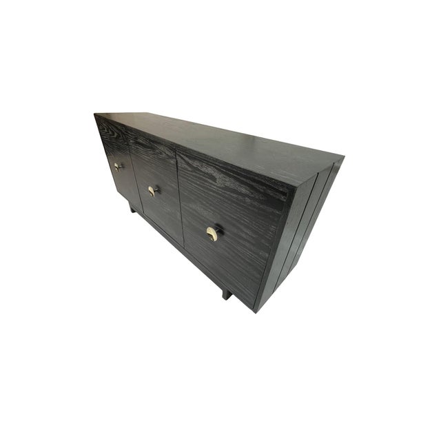 Restored Kroehler Black Cerused Oak Sideboard Credenza With Polished Brass Hardware, Circa 1960s For Sale - Image 13 of 15