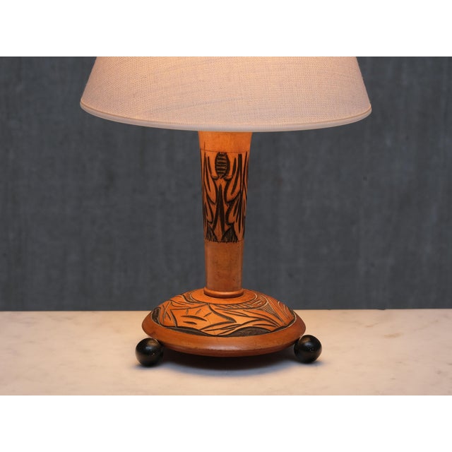 Amsterdam School Table Lamp with Carved Foliate Decoration, Netherlands, 1920s For Sale - Image 9 of 13