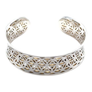 Sterling Silver Cut-Out Pattern Cuff Bangle 37.6g For Sale