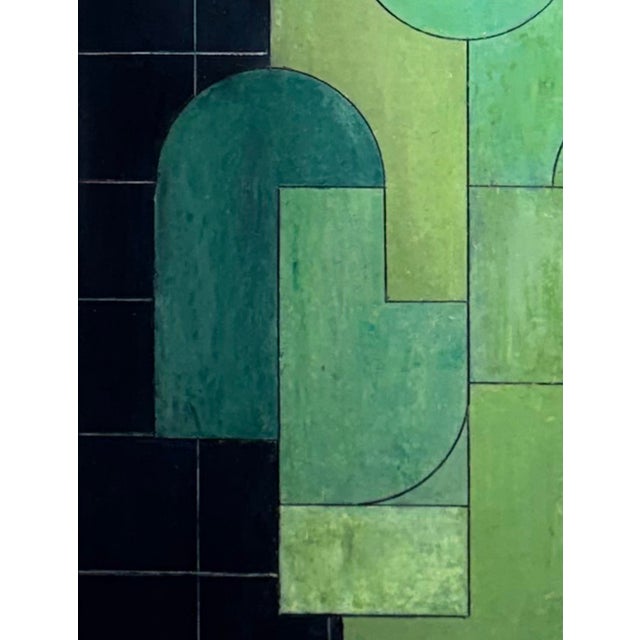 Contemporary Geometric Abstract Vertical Oil and Cold Wax Painting-Green by Stephen Cimini For Sale - Image 4 of 6