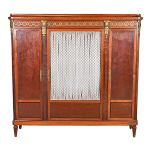 Antique French Regency Louis XVI Mahogany Bibliotheque Bookcase Cabinet With Mounted Bronze Ormolu