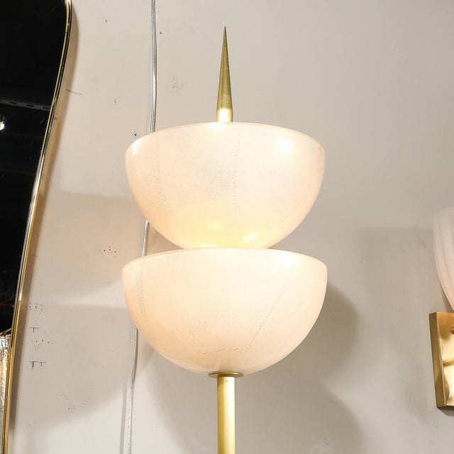 Modernist Hand-Blown Murano Glass Reverse Dome Form Brushed Brass Sconces For Sale In New York - Image 6 of 18