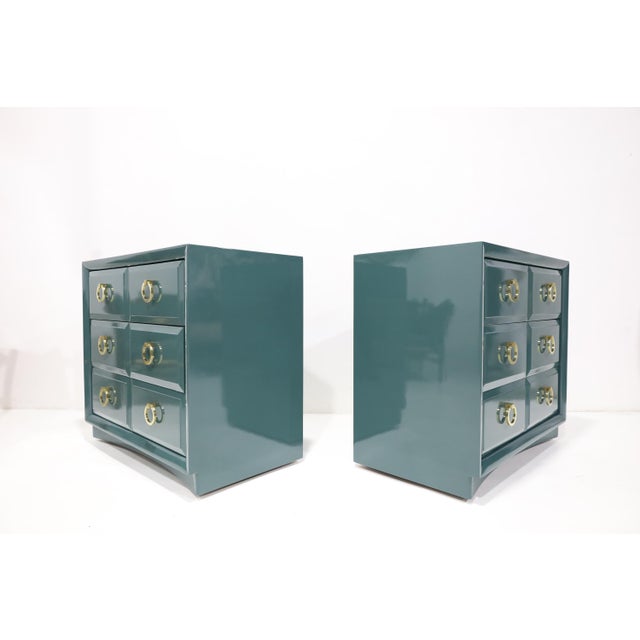 Mid-Century Modern Pair of Robsjohn-Gibbings for Widdicomb Chests Newly Lacquered in Deep Green For Sale - Image 3 of 11