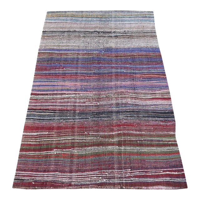 1950s Vintage Turkish Handmade Flatweave Rug For Sale