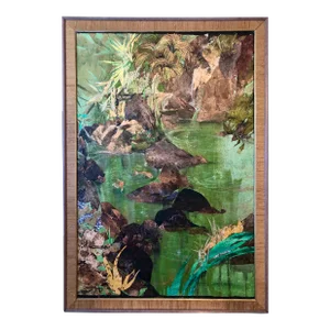 Leonard Brooks, Large Canadian Mexican Modernist Figurative Abstract Collage Painting Landscape 1984