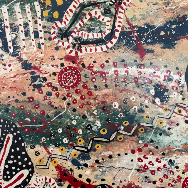 Large Abstract Folk Art Acylic Painting "Magdalenian Magike" by T. Dalton. 1977 For Sale - Image 9 of 9