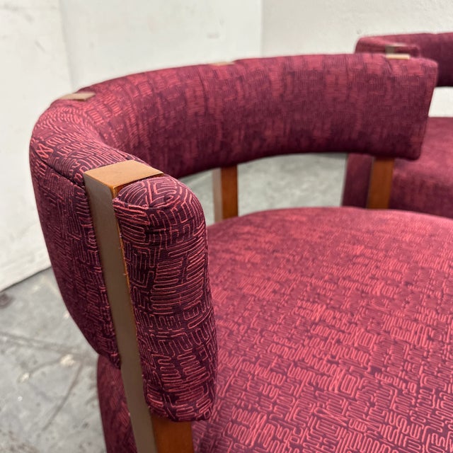 Village West Design Custom Made Swivel Club Chairs in Raspberry, Pair For Sale - Image 4 of 9