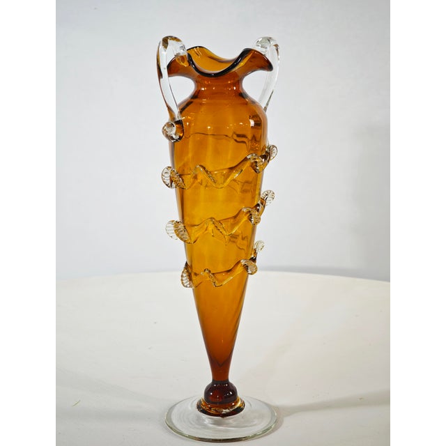 Mid-Century Modern Two-Handled Amber Murano Glass Vase, Italy, 1950s For Sale - Image 13 of 18