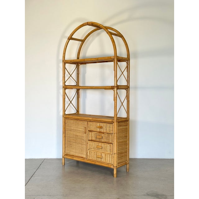 Mid-Century Modern Wicker and Bamboo Bookcase, 1970s For Sale - Image 3 of 15