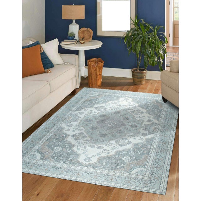 8x10 Selene Oriental Gray Medallion Contemporary Handmade Wool Carpet Rug For Sale - Image 4 of 8