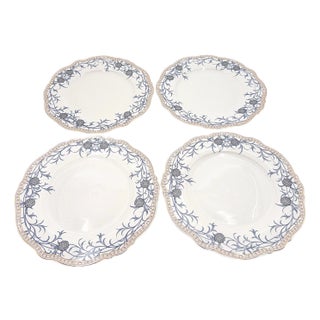 Morris & Co Porcelain Dinner Plates With Blue Floral Border and Scalloped Edges - Set of 4 For Sale