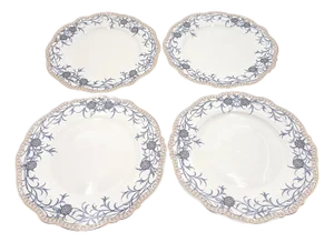 Morris & Co Porcelain Dinner Plates With Blue Floral Border and Scalloped Edges - Set of 4