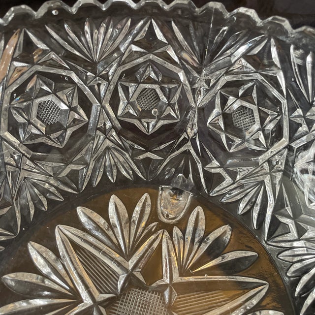 American Brilliant Cut Crystal Glass Footed Centerpiece Bowl For Sale - Image 4 of 6