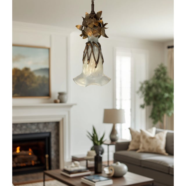 Vintage Filip Ravert Romblast White Frosted Romblast Shade Tole Pendant Light For Sale - Image 11 of 18