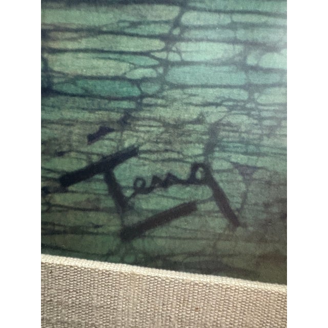 Vintage Signed Chuah Thean Teng Batik Painting, Moonlit Village Scene, Malaysia C. 1960s For Sale - Image 9 of 9