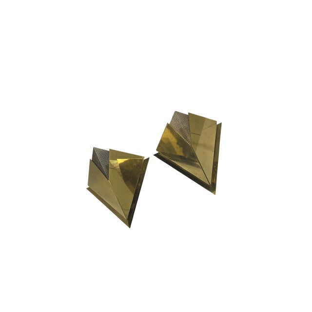 Mid-Century Modern Geometric Brass Pyramid Wall Lights by Baulmann, 1970s, Set of 2 For Sale - Image 3 of 14