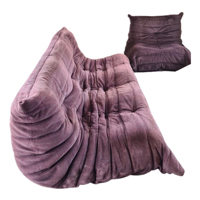 Togo Three-Seater Sofa and Chair by Michel Ducaroy for Ligne Roset, 1980s, Set of 2 For Sale
