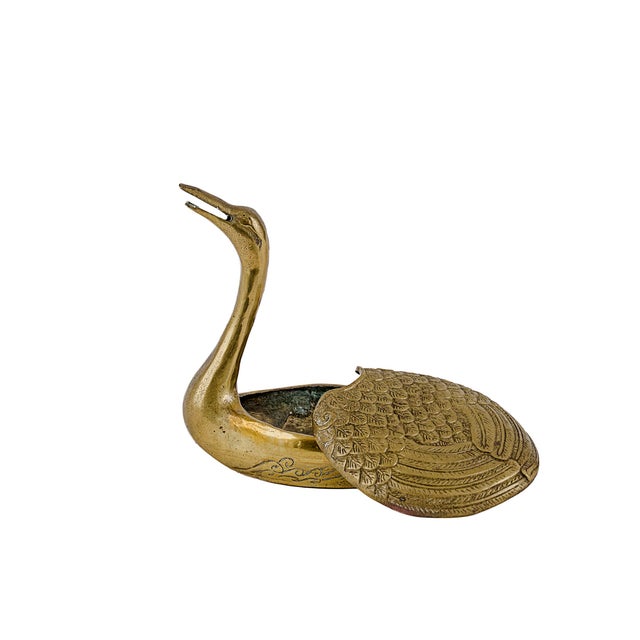 Vintage Brass Swan Trinket Box also know as a "Stash Box". Made of solid brass during the late 20th century, particularly...