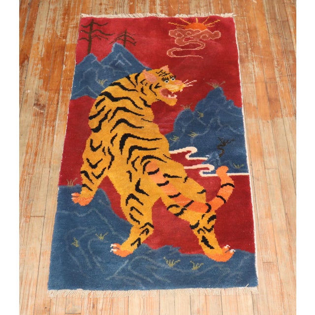 Textile Vintage Zabihi Collection Tiger Tibetan Rugs - A Pair - 2'8" x 4'9" For Sale - Image 7 of 9
