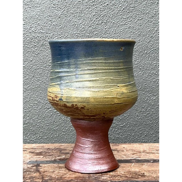 Contemporary Vintage Textured Ceramic Chalice Vase For Sale - Image 3 of 12