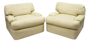 Late 20th Century Directional Milo Baughman Swivel Beige Leather Club Lounge Arm Chairs - A Pair