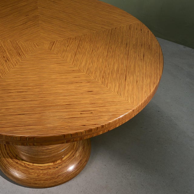 Pentagono Round Center Table in Layered Plywood by Pino Pedano, Italy, Late 1970s For Sale - Image 4 of 8