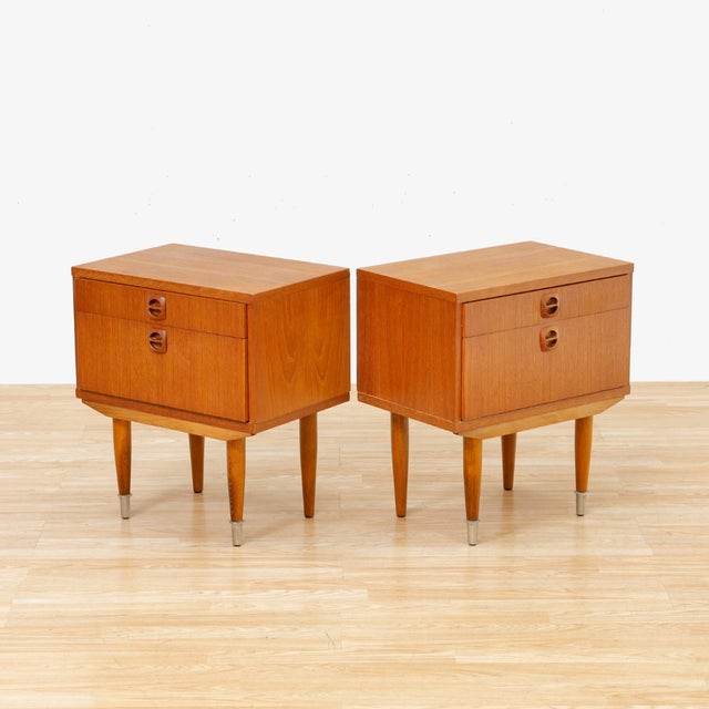 Brown 1960s Pair of Danish Modern Teak Nightstands For Sale - Image 8 of 11