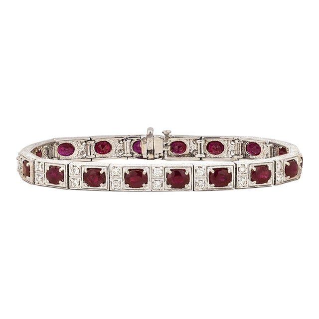 Platinum Engraved Ruby Bracelet For Sale