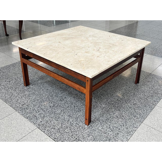 Mid-Century Modern Danish Modern Travertine Top & Rosewood Coffee Table For Sale - Image 3 of 11