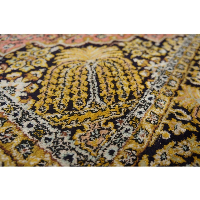 1920s Pink Medallion Pair of Antique Persian Silk Qum Carpets 3' 7'' X 5' 2'' Handknotted Wool Rugs For Sale - Image 16 of 18