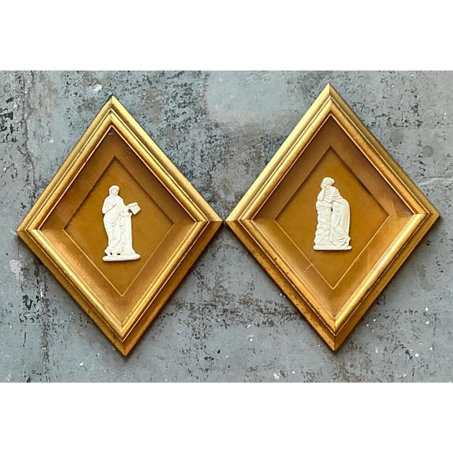 Vintage Gilt Framed Porcelain Reliefs - Set of Two For Sale - Image 11 of 12