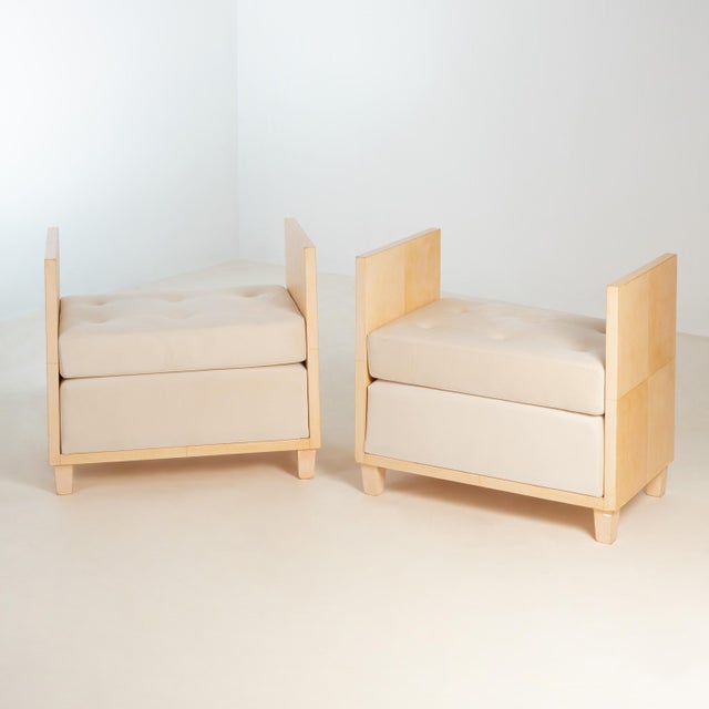 Vintage Stools in Parchment, 1930s, Set of 2 For Sale - Image 3 of 7