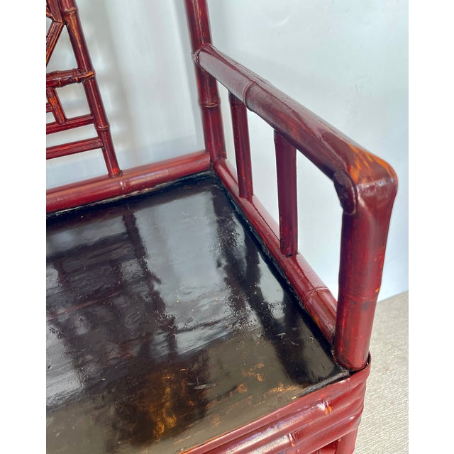 Antique Qing Dynasty Chinoiserie Fretwork Bamboo Rose Chairs a-Pair For Sale - Image 12 of 17