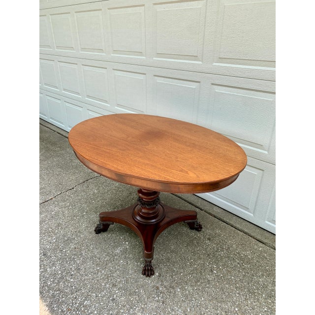 Victorian Antique American Empire Mahogany Paw Foot Pedestal Center Table, Late 19th Century For Sale - Image 3 of 12