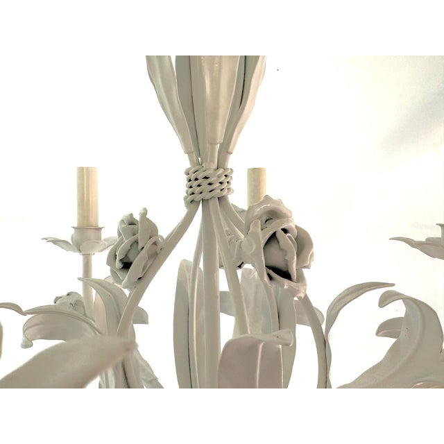 Vintage Tole 6-Light Chandelier With Rose Details For Sale - Image 10 of 18