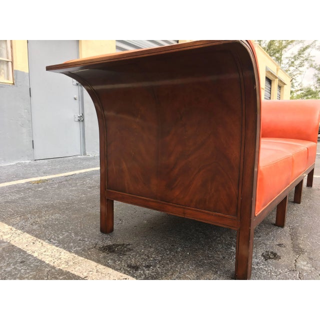 1990s Red Leather & Mahogany Sofa in the Style of Frits Henningsen For Sale - Image 10 of 13