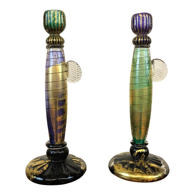 Blown Glass Candlestick Holders Signed by David Garcia For Sale
