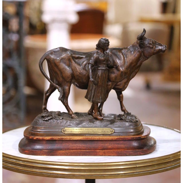 Metal 19th Century French Spelter Bull Composition on Wood Base Signed Charles Valton For Sale - Image 7 of 11