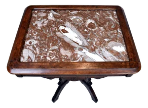 Antique Aesthetic Movement Victorian Carved Mahogany Marble Top Parlor Side Table
