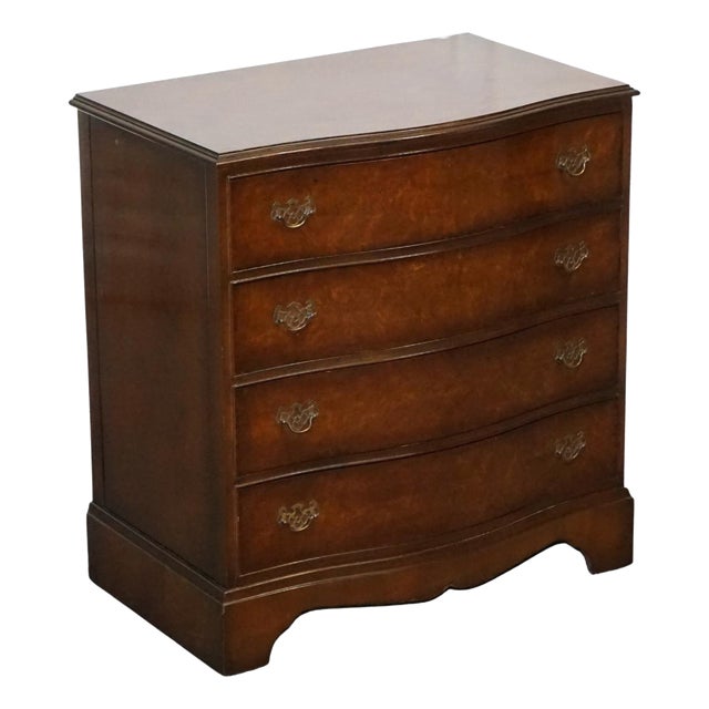 Late 20th Century Burr Walnut Chest of Drawers with Brass Handles For Sale
