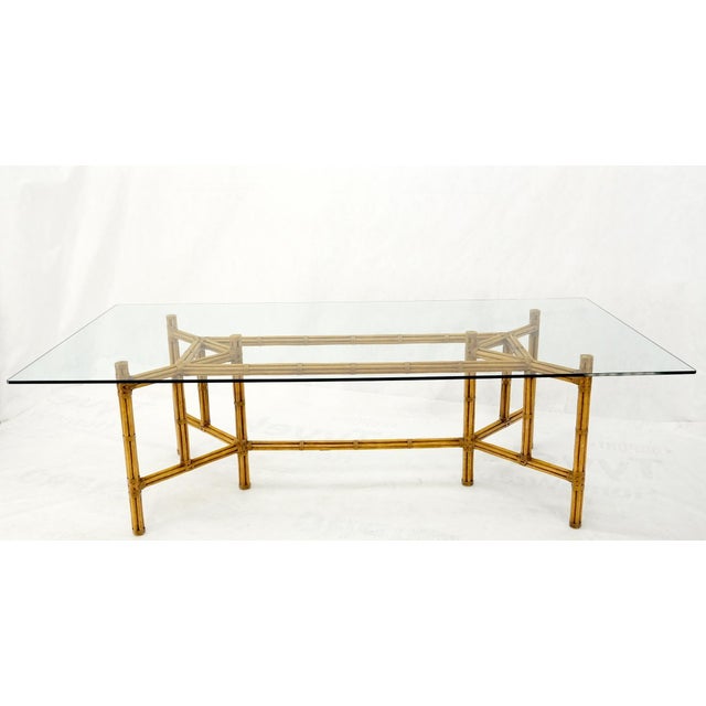 Transparent Mid 20th Century Large Bamboo & Leather Frame 3/4" Thick Glass Top Dining Conference Table For Sale - Image 8 of 18