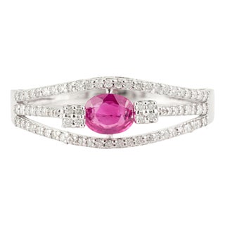 Natural Ruby & Diamond Split Shank Bypass Ring Size 4 in 14k White Gold For Sale