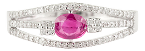 Natural Ruby & Diamond Split Shank Bypass Ring Size 4 in 14k White Gold