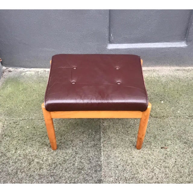 Wood Vintage Scandinavian Beech & Leather Ottoman from Farstrup Møbler, 1970s For Sale - Image 7 of 7